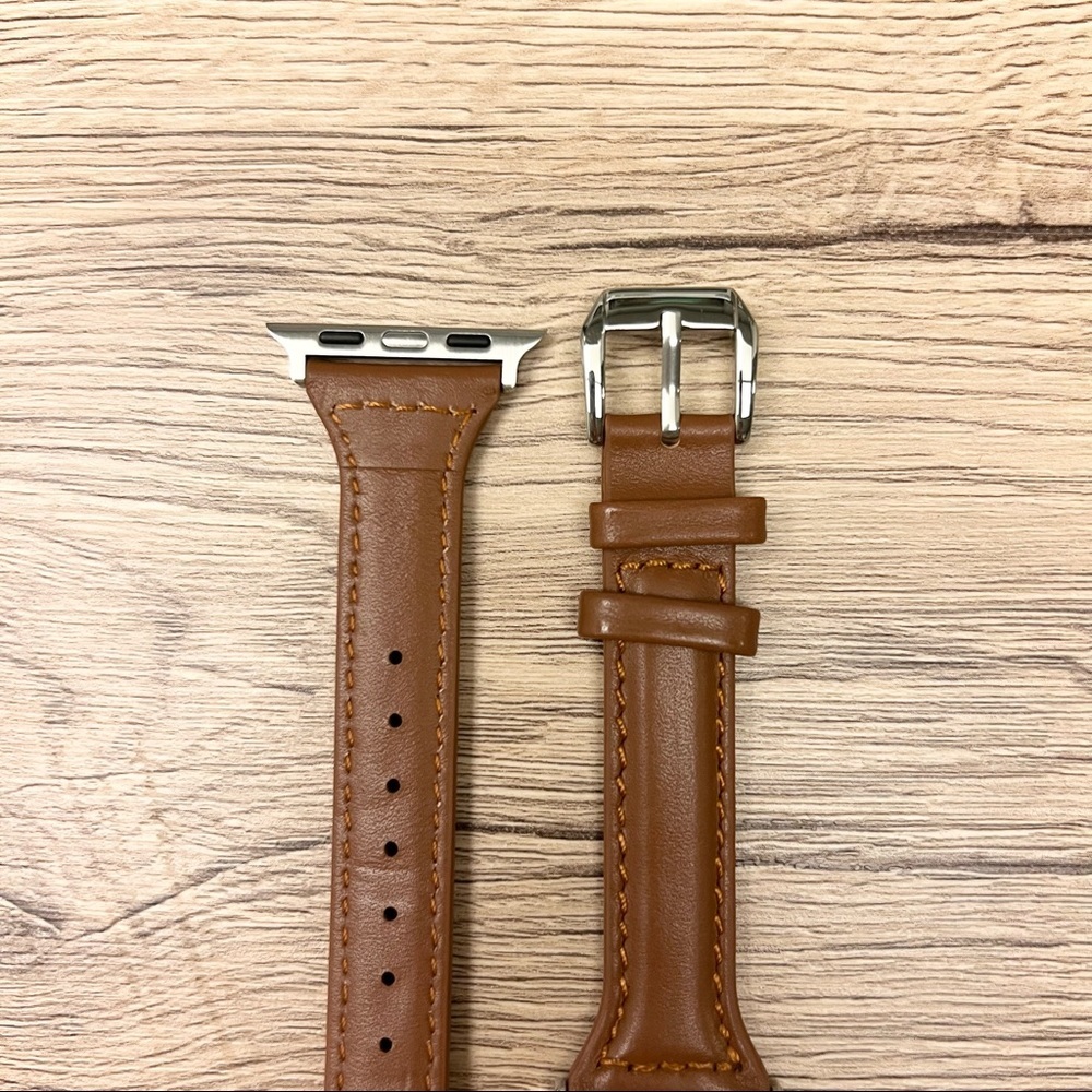 NEW[BAND] Slim BROWN Strap Leather For Apple Watch - Picture 4 of 5